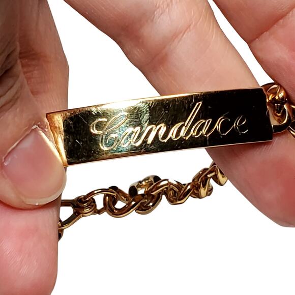 Vtg Speidel Name ID Bracelet Candace Gold Tone Curb Link Chain Chunky 7.5" - Picture 1 of 5